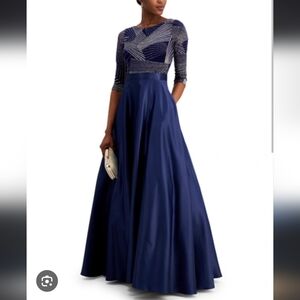 Betsy & Adam Sparkle Top Ball Gown Navy / Rose Gold Size 10